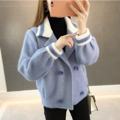 Dames Imitatie Nerts Velvet Cardigan Trui Jas Kort Dames Pluizige Trui Lantaarnmouw Casual Trui Gebreide Mohair Cardigan Jas Bovenkleding L white