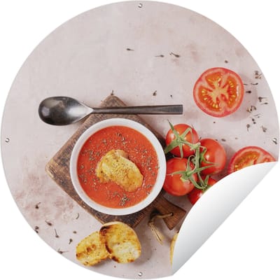 Tuincirkel Tomaat - Soep - Keuken - Kruiden - 60x60 cm - Ronde Tuinposter - Buiten