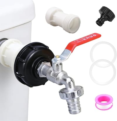 IBC-containerfittingen - 6 stuks - IBC watertank-adapter - IBC uitloopkraan - 1000L tankkraan met slangadapter - 3/4 inch schroefdraad - tuinkraan voor regenwatertank