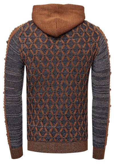 Contrasterende grof gebreide hoodie met 1/2 rits