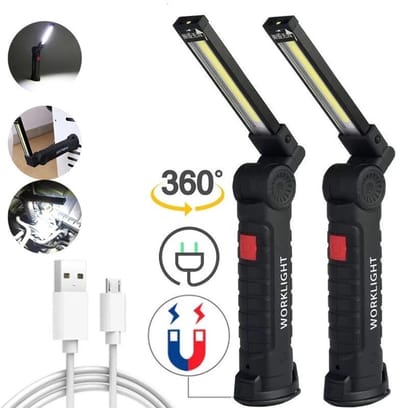 Grote COB LED-werklamp, dimbaar, USB-oplaadbare LED-zaklamp, inspectielamp met magnetische haak, powerbank, 18650-batterijzaklamp - 2 stuks
