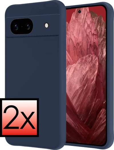 Hoesje - 2 Stuks - Geschikt voor Google Pixel 8a - Sterk & Shockproof - Case Siliconen - Back Cover - Telefoon Hoes - Donkerblauw