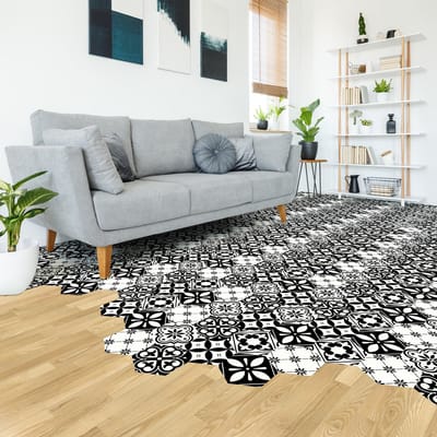 Antislip vloerstickers met beschermlaag - MANOELA vloertegels - 60x135cm - 10 zeshoekige stickers 30x26cm