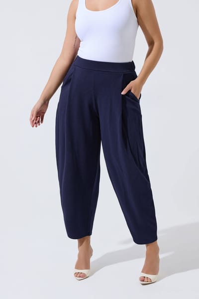 Limited Collection Marineblauwe Geplooide Broek Met Ronde Pijpen Size 42