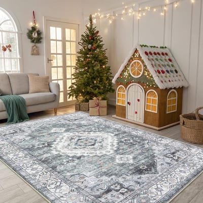 Olanly Vintage Vloerkleed - Grijs - Laagpolig Tapijt Woonkamer - 153x214 cm