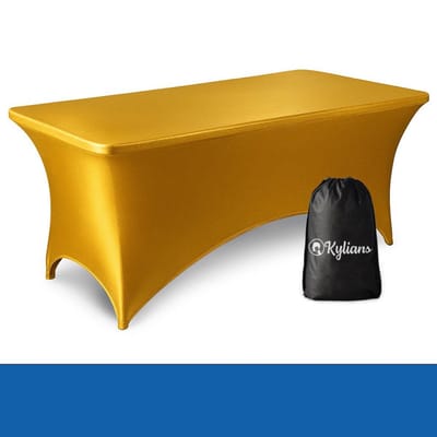 Tafelhoes Goud - 183 x 75 x 74 cm - voor Klaptafel / Buffettafel / Partytafel / Tuin Tafel / Campingtafel met Opbergzak - Luxe Extra Dikke Stretch Rok – Kras- en Kreukvrije Hoes