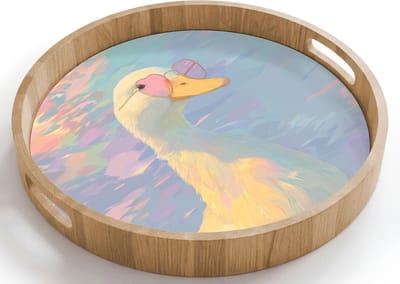 Dienblad rond 40x40 cm - Schootdienblad hout - Eend - Zonnebril - Water - Borrelplank rechthoek - Plateau houten dienbladen