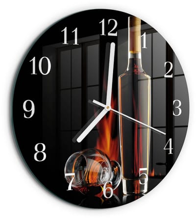 Tulup Wandklok - Alcohol Wandklok Glas Met Motief - 30fi cm - Zwart Decoratieve Glazen Klok - Witte Handen - Ronde Wandklok - Glazen Klok Met Print - Wandklok Glas Met Motief