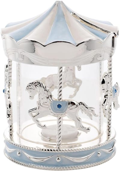 Verzilverde Spaarpot - Carrousel Spaarvarken - Kinderkamer Decoratie - Echt Verzilverd Metaal - 13 x 10 x 9 cm