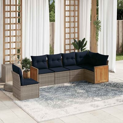 vidaXL - 6-delige - tuinbankset - met - kussens, - grijs - polyrotan