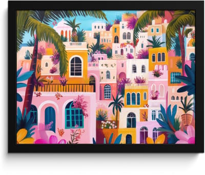 Poster in lijst - Fotolijst 40x30 cm - Posters - Kleurrijk - Roze - Oranje - Geel - Bloemen - Posterlijst zwart - Decoratie - Wanddecoratie woonkamer - Muurdecoratie slaapkamer