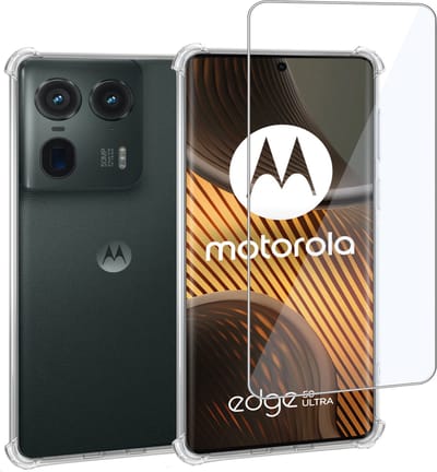 Geschikt voor Motorola Edge 50 Ultra - Hoesje + Screenprotector – Gehard Glas Cover + Shock Proof Case - Transparant