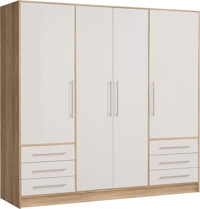 Kledingkast 4 Deuren - 6 Laden - 206x60x200 cm - Wit - Medahomestore
