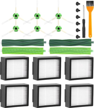 Vervangingsonderdelen geschikt voor iRobot Roomba E5 E6 i3 i3+ i4 i4+ i6 i6+ i7 i7+ i8 i8+ j7 j7+ – 2 Rubberen Hoofdborstels, 6 HEPA Filters, 6 Zijborstels – Robotstofzuiger Accessoires