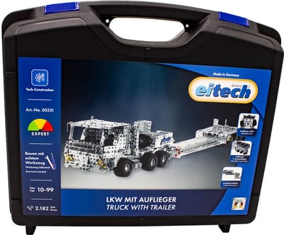 Eitech® Bouwdoos – Vrachtwagen met Dieplader – 2182-delig – Metalen Bouwpakket met Gereedschap – Constructiespeelgoed – Vanaf 10 Jaar