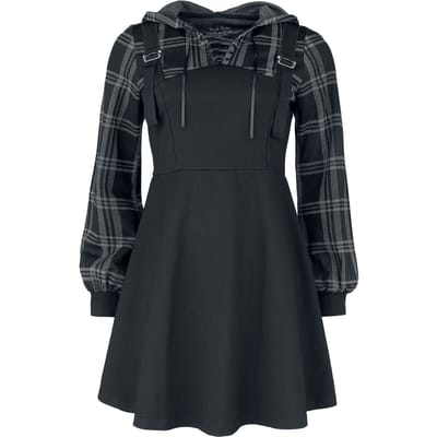 Rock Rebel by EMP - Rock Mini-jurk - Laagjesjurk met geruite capuchon - S tot XXL - voor Vrouwen - zwart