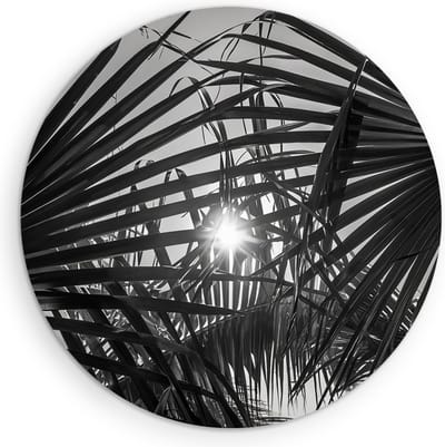 Saammp Muurcirkel Hout - Zon tussen de planten - Zwart-Wit - Landschap - Natuur - Ø 90 - Wandcirkel - Wanddecoratie Cirkel - Muurdecoratie Woonkamer - Slaapkamer decoratie - Rond Schilderij