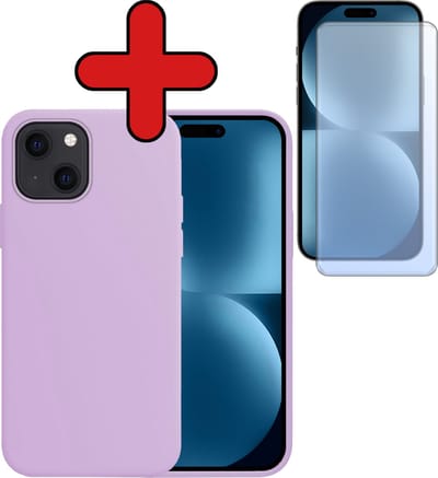 Hoesje - Met Screenprotector - Geschikt voor Apple iPhone 15 - Sterk & Shockproof - Telefoon Hoes - Back Cover - Siliconen Case - Telefoonhoes - Lila