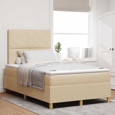 vidaXL - LED - Box - Spring - Bed - met - hoofdeinde - Crème - 120 - x - 200 - cm - Stof