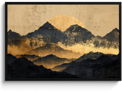 Poster in lijst - Fotolijst 120x80 cm - Posters - Gouden Bergen bij Maanlicht - Posterlijst zwart - Decoratie - Wanddecoratie woonkamer - Muurdecoratie slaapkamer