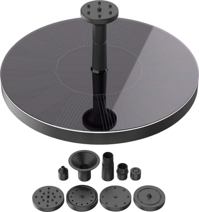 b'Nomio Solar Fontein op Zonne Energie \xe2\x80\x93 Fontein Pomp voor Vogelbad/Vijver/Tuin/Zwembad/Waterschaal \xe2\x80\x93 met 8 Opzetstukken - Milieuvriendelijke Fontijn \xe2\x80\x93 \xe2\x8c\x80160mm'
