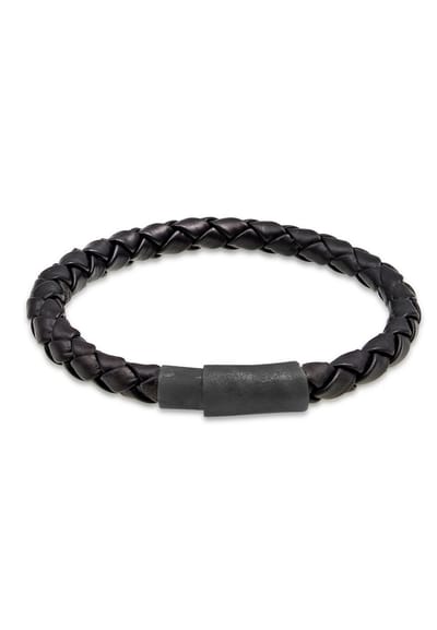 KUZZOI - Armband - Herem Echt Leren Gevlochten Magneet voor Basic in 925 Sterling Zilver - Heren