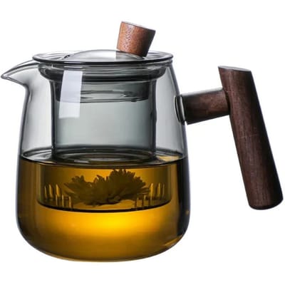 Théière en verre avec poignée en bois pour cérémonie du thé chinoise, service à thé transparent, tasse avec filtre, théière japonaise à haute teneur en bore et silicone gray