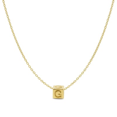 New Bling 9NBG-909G Gouden Letterhanger met Ketting - Letter G - Kubus - 4x4x4mm - Ankerschakel - 0,9 mm Breed - Lengte 38+4+3cm - 14 Karaat - Geelgoud
