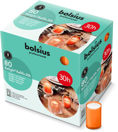 Bolsius - Relight - Oranje - Navulling voor kaarshouder - 80 Stuks - 30 Branduren