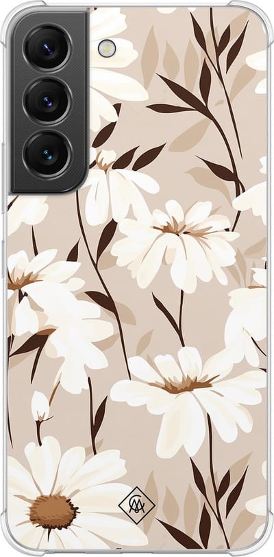 Casimoda® hoesje - Geschikt voor Samsung Galaxy S22 - In Bloom - Shockproof case - Extra sterk - TPU/polycarbonaat - Bruin/beige, Transparant
