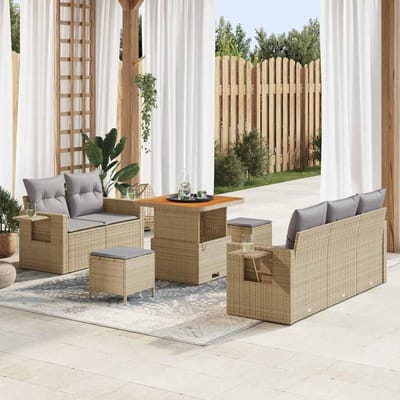 vidaXL - Tuinbank - Set - 10 - st - Beige - en - Lichtgrijs - poly - rattan