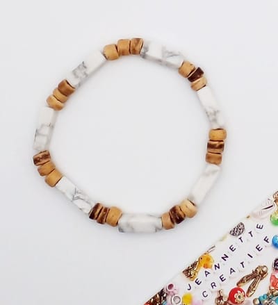 Jeannette-Creatief® - Natuursteen - Witte Tube - Armband - Armband Dames - Kokos - Witte Jaspis tube kralen - Beach armband - Ibiza - Boho - Armband op elastiek - Witte armband - Kokosarmband - Kokos armband