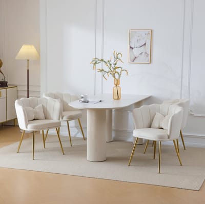 DESMIU Eetkamerstoel 63 x 58 x 77 Cm - Set Van 4 Met Bloemblaadjesrug En Kussen - Voor Eetkamer En Woonkamer - Velvet - Beige