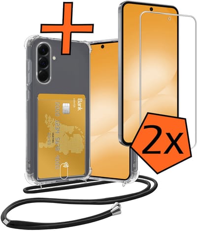Hoesje Geschikt voor Samsung A56 Hoesje Met Telefoonketting Pasjeshouder Shockproof Case Met Screenprotector Koord - Hoesje Geschikt voor Samsung Galaxy A56 Hoes Met Kaarthouder - Transparant