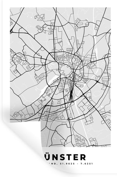 Muurstickers - Sticker Folie - Plattegrond - Duitsland - Münster - Kaart - Stadskaart - 20x30 cm - Plakfolie - Muurstickers Kinderkamer - Zelfklevend Behang - Zelfklevend behangpapier - Stickerfolie