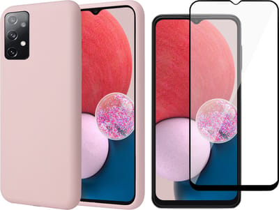 Hoesje geschikt voor Samsung Galaxy A13 4G - Matte Back Cover Microvezel Siliconen Case Hoes Roze - Full Tempered Glass Screenprotector