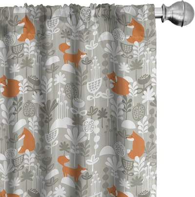ABAKUHAUS Vos Gordijnen – Doodle Stil Woud Ontwerp, 2×75×225 cm – Oranje/Wit