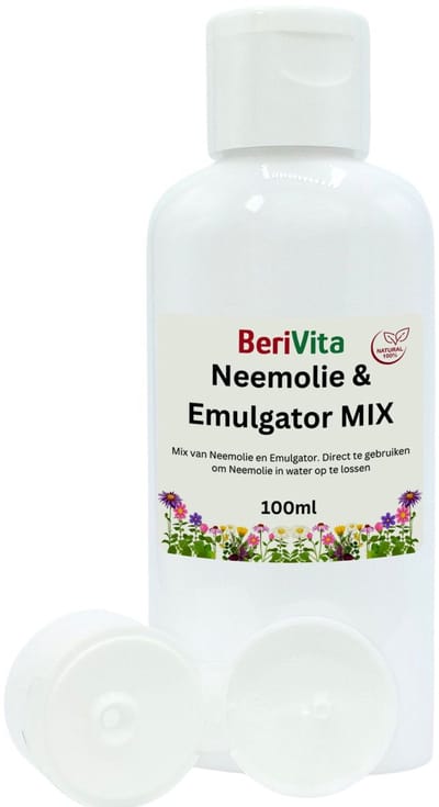 Neemolie met Emulgator Mix 100ml - Wateroplosbaar - Pure Neem Olie met Emulgator om Neem Spray te maken voor mens, dier en plant - Direct te Gebruiken