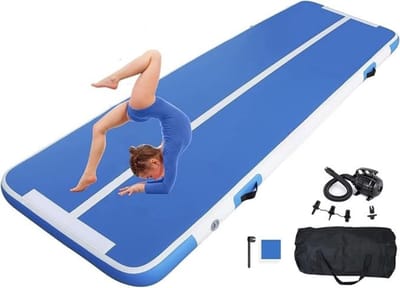Gymnastics Mat - Turnmat - Opblaasbare Turnmat - Dikte 10 CM - Voor Thuis - Training - Tumbling - Yoga - Buiten - Fitness - Blauw - 300 x 100 CM