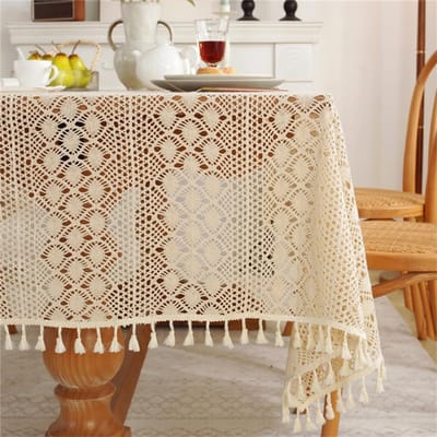 Gehaakte Tafelkleden - Kanten Doilies - Tafeldecoratie Thuis - Vintage Katoen Ontwerp - 140 x 180 cm - Beige