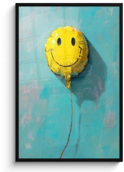 Poster in lijst - Fotolijst 80x120 cm - Posters - Ballon - Geel - Smiley - Posterlijst zwart - Decoratie - Wanddecoratie woonkamer - Muurdecoratie slaapkamer