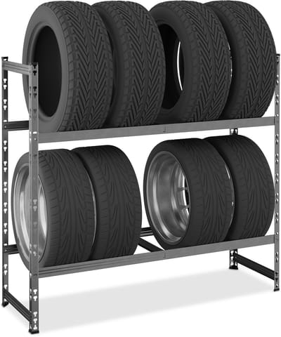 bandenrek - voor 8 banden - 100 x 110 x 35 cm - tot 300 kg - staal - zilver