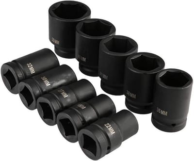 Dailygoods- Slagdoppenset 10-delig - Diepe Slagdoppen 22-50 mm - Chroom-vanadiumstaal - Draagbare Plastic Doos - Hoge Sterkte - Dopsleutelset