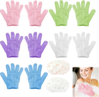 10 Stuks Peeling Handschoenen en 2 Douchekapjes voor Exfoliatie, Massage en Lichaamsverzorging