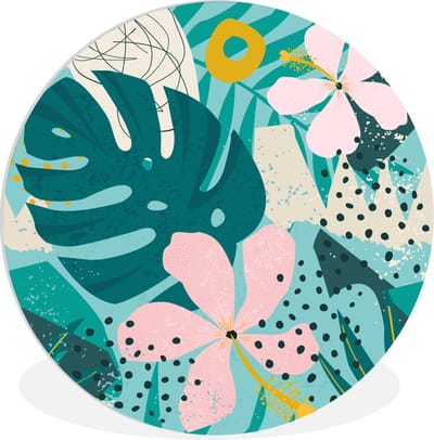 WallCircle® Wandcirkel 60x60 cm - Muurcirkel Planten - Illustratie - Pastel - Kids - Meisjes - Kinderen - Muurdecoratie woonkamer - Wanddecoratie slaapkamer - Kamer decoratie accessoires - Ronde schilderijen