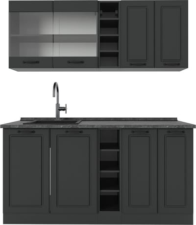 Vicco R-Line Eenpersoonskeuken – 160 cm, WB Antraciet Antraciet landhuis/antraciet