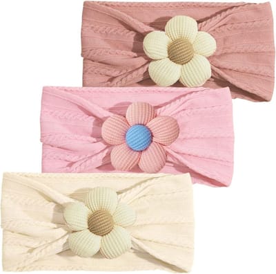 Zachte en Rekbare Bloemen Haarbanden voor Baby's en Peuters - 3 Stuks Haaraccessoires voor Meisjes, Perfect voor Feestjes en Dagelijks Gebruik