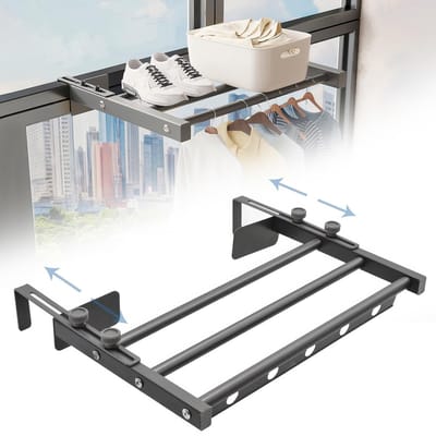 Handdoekhouder voor verwarming, ophangbaar, 40 cm, verstelbaar boorvrij, wasrek, balkon (0-11 cm), aluminium radiatordroger voor kleding, sokken, schoenen (metalen stang)