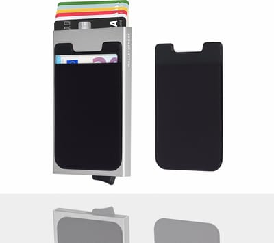 Walletstreet Uitschuifbare Pasjeshouder Slim-Fit Plus Collection Aluminium Creditcardholder/Card Protector Anti-Skim/ RFID 7 Pasjes Met Plakwallet – Voor Mannen & Vrouwen -Kerstcadeau Ideale Geschenk- Zilver