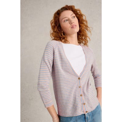 White Stuff Naria Stripe Linen Blend Cardi Natural Multi Maat: 12 | Lichte Jassen Outlet | Dames | Blauw